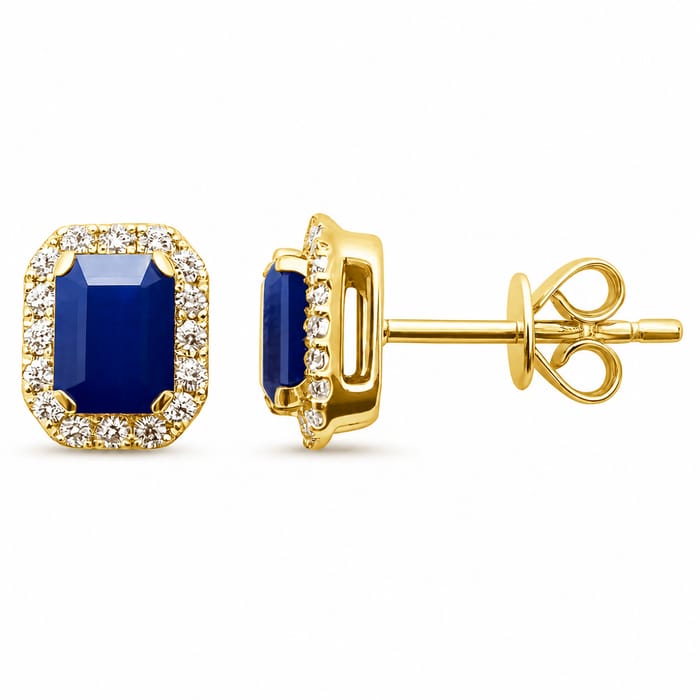 SPECIAL! 1.39ct G SI 14K Yellow Gold Diamond & Blue Sapphire Gemstone Earrings