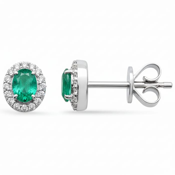 SPECIAL! .40ct G SI 14K White Gold Diamond & Emerald Gemstone Earrings