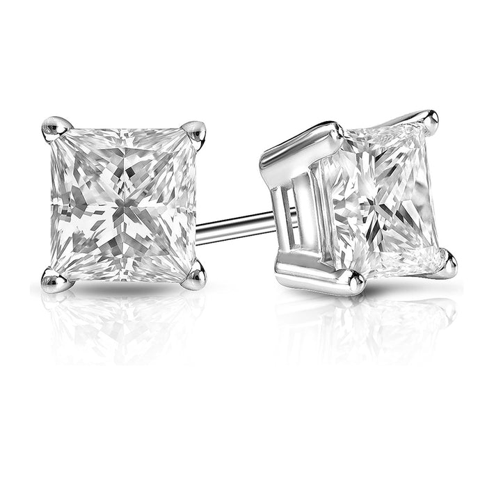 SPECIAL! 1.42ct G SI 14K White Gold Princess Cut Diamond Stud Earrings