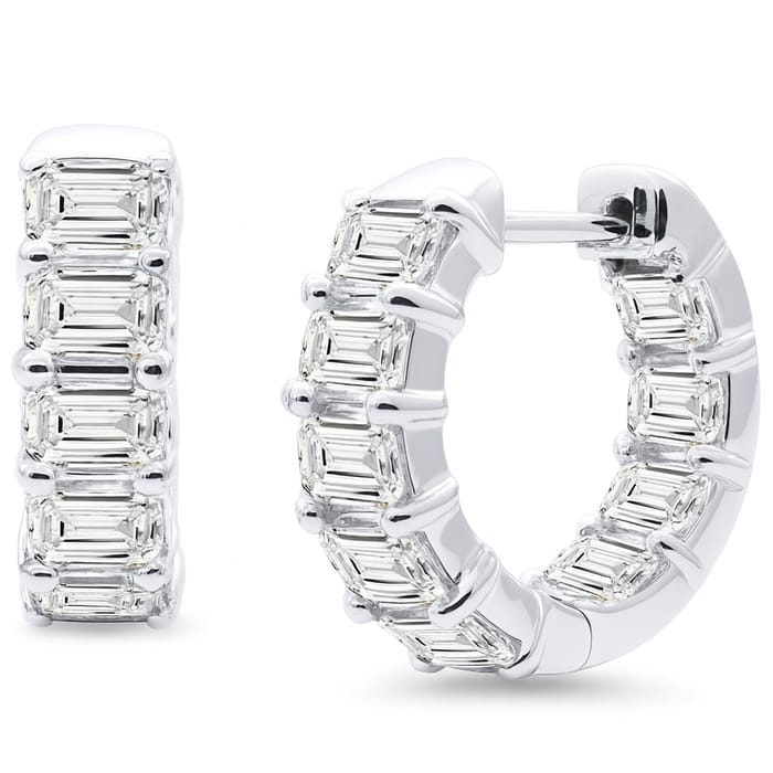 SPECIAL! 3.52ct G SI 14K White Gold Emerald Cut Diamond Hoop Earrings