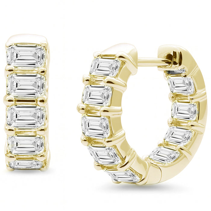 SPECIAL! 3.48ct G SI 14K Yellow Gold Emerald Cut Diamond Hoop Earrings