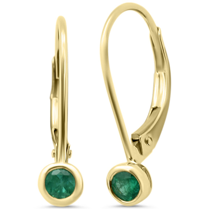 .23ct G SI 14K Yellow Gold Bezel Set Emerald Gemstone Drop Earrings