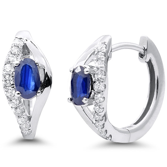 SPECIAL! .88ct G SI 14K White Gold Blue Sapphire Gemstone & Diamond Earrings