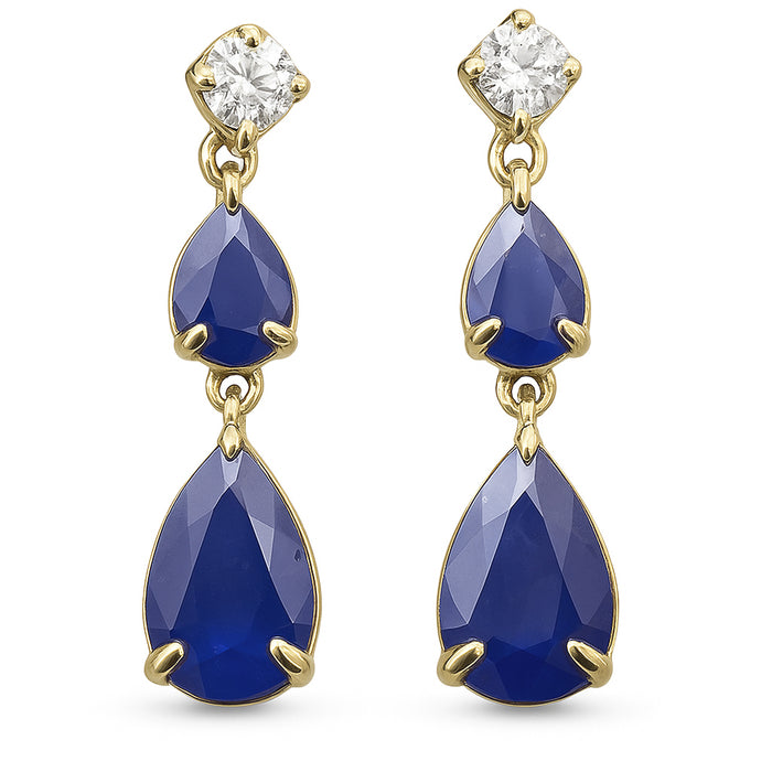 SPECIAL! 1.42ct G SI 14K Yellow Gold Diamond & Pear Shape Blue Sapphire Gemstone Drop Earrings