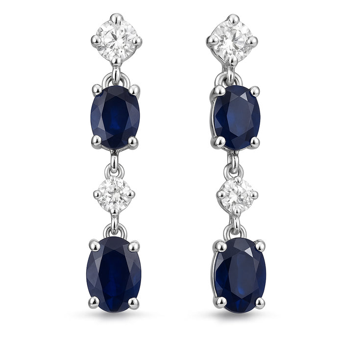 SPECIAL! 1.22ct G SI 14K White Gold Diamond & Blue Sapphire Gemstone Drop Earrings