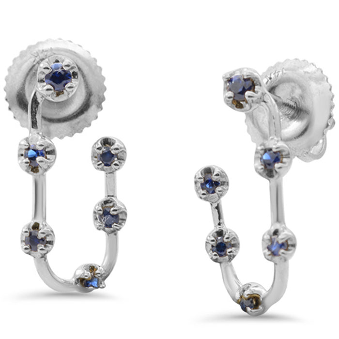 .19ct G SI 14K White Gold Blue Sapphire Gemstone J Hoop Earrings