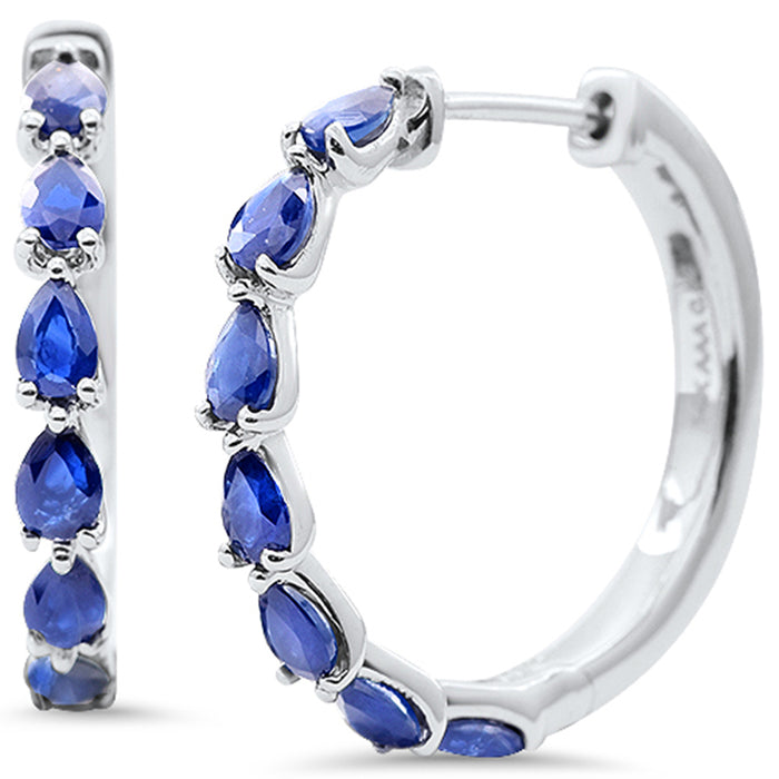 SPECIAL! 1.78ct G SI 14K White Gold Pear Shape Blue Sapphire Gemstone Hoop Earrings