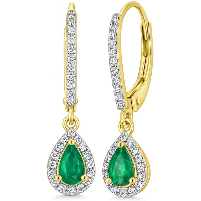 SPECIAL! .60ct G SI 14K Yellow Gold Diamond & Emerald Gemstone Drop Dangle Earrings
