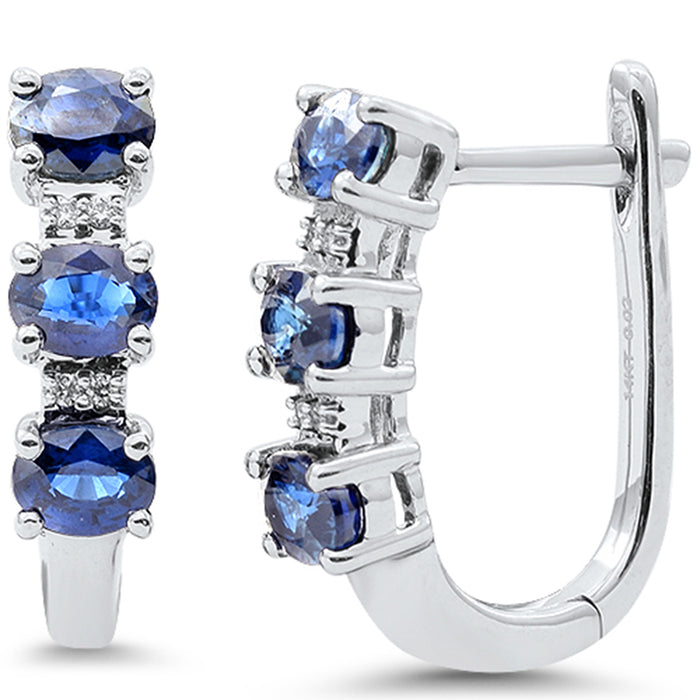 SPECIAL! 1.33ct G SI 14K White Gold Diamond & Blue Sapphire Gemstone J Hoop Earrings