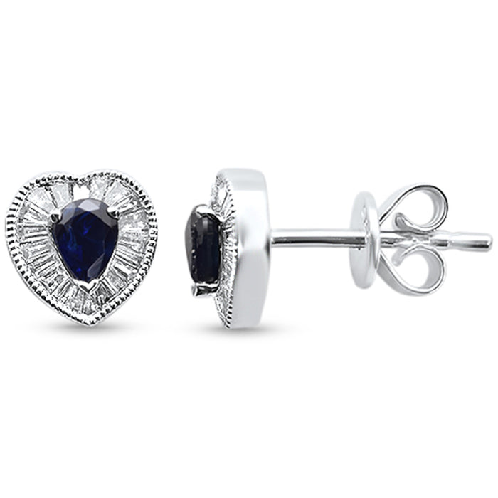 SPECIAL! .69ct G SI 14K White Gold Diamond & Blue Sapphire Gemstone Heart Shape Earrings