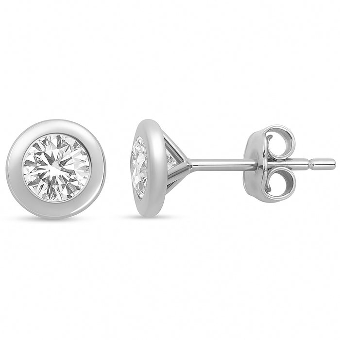 SPECIAL! 1.04ct G SI 14K White Gold Round Diamond Bezel Set Stud Earrings