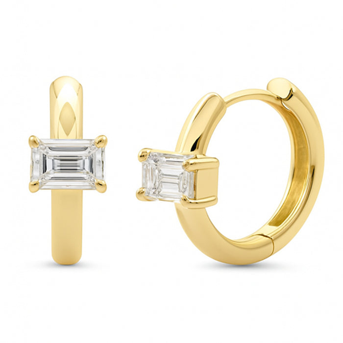 SPECIAL! .50ct G SI 14K Yellow Gold Emerald Cut Diamond Huggie Hoop Earrings
