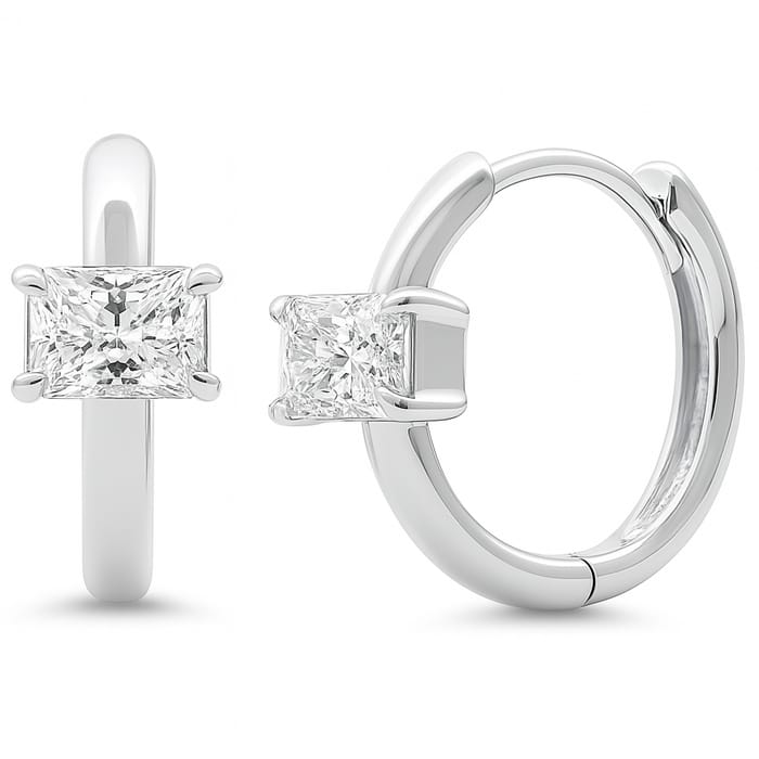 SPECIAL! .60ct G SI 14K White Gold Radiant Cut Huggie Hoop Earrings