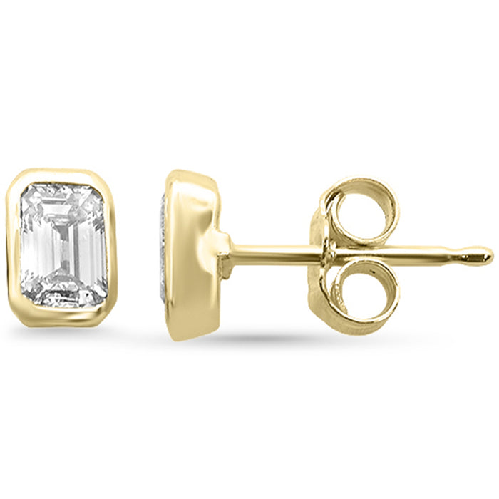 SPECIAL! .61ct G SI 14K Yellow Gold Bezel Set Emerald Cut Diamond Solitaire Earrings