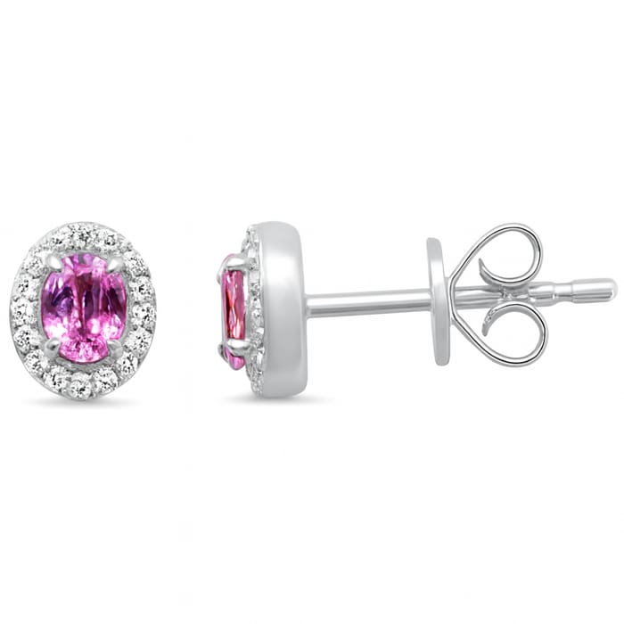 .55ct G SI 14kt White Gold Diamond & Pink Sapphire Halo Stud Gemstone Earrings