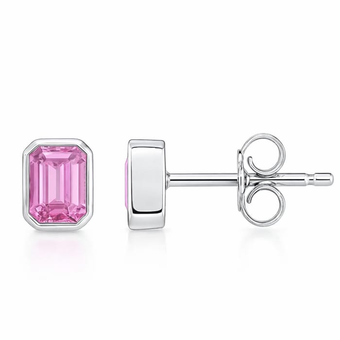 SPECIAL! .67ct 14kt White Gold Pink Sapphire Gemstone Bezel Set Stud Earrings