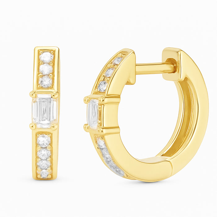 SPECIAL! .36ct G SI 14kt Yellow Gold Diamond Emerald Cut Hoop Huggie Earrings