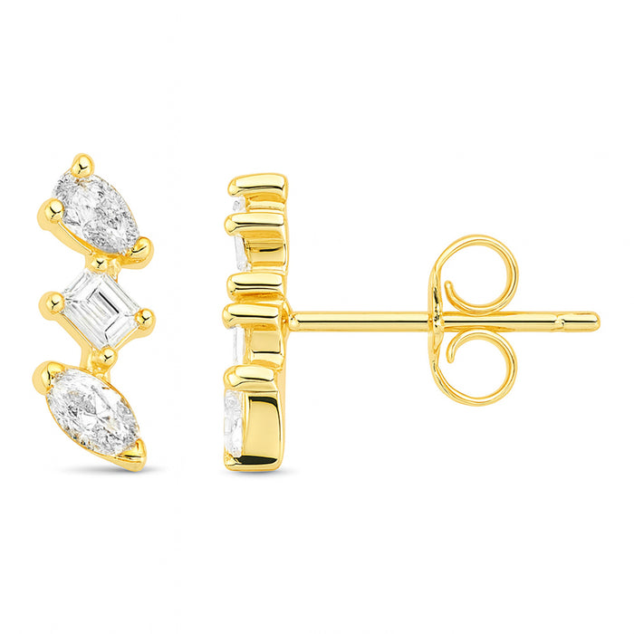 SPECIAL! .58ct G SI 14kt Yellow Gold Multi Shape Diamond Line Earrings