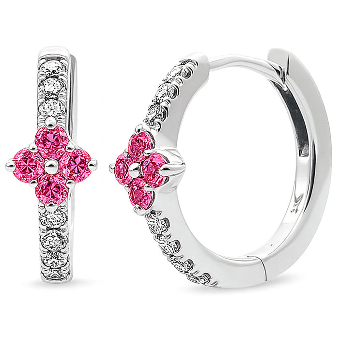 SPECIAL! .53ct G SI 14kt White Gold Diamond & Pink Sapphire Gemstone Hoop Earrings