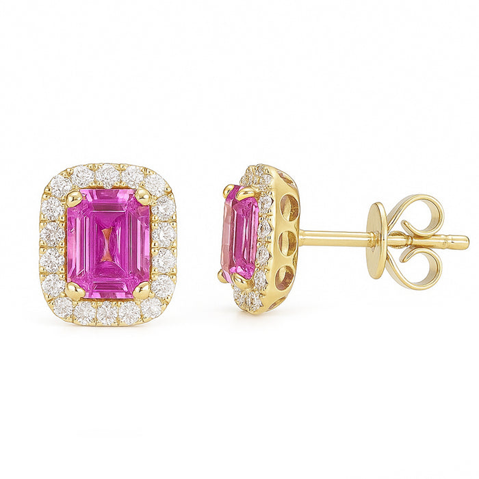 SPECIAL! 1.36ct G SI 14KT Yellow Gold Diamond & Pink Sapphire Gemstone Earrings