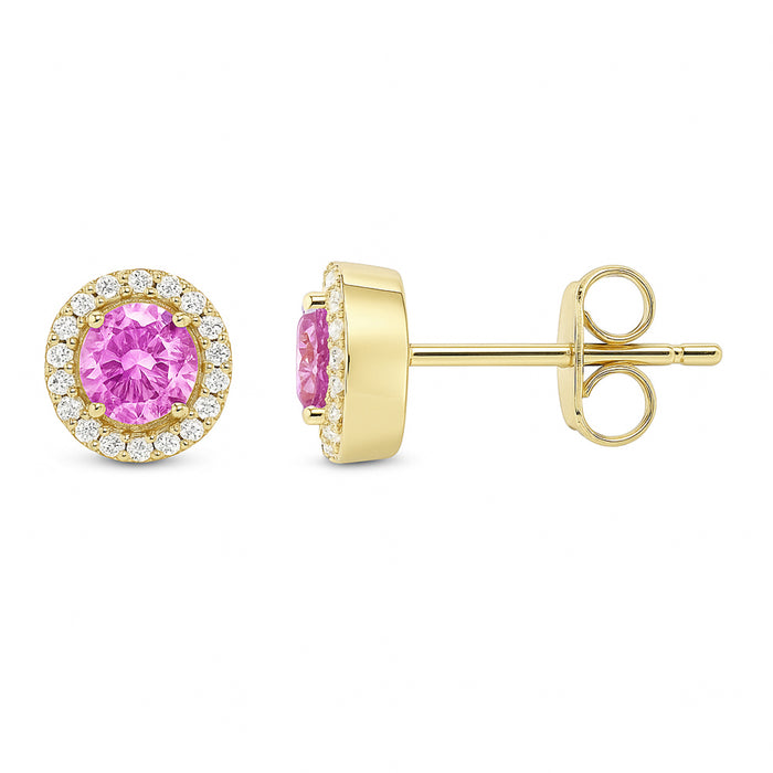 SPECIAL! .80ct G SI 14KT Yellow Gold Diamond & Pink Sapphire Gemstone Earrings