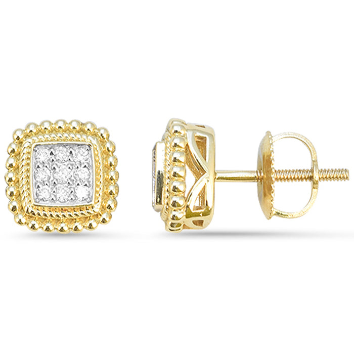 SPECIAL! .13ct G SI 14kt Yellow Gold Round Diamond Square Shape Beaded Halo Earrings