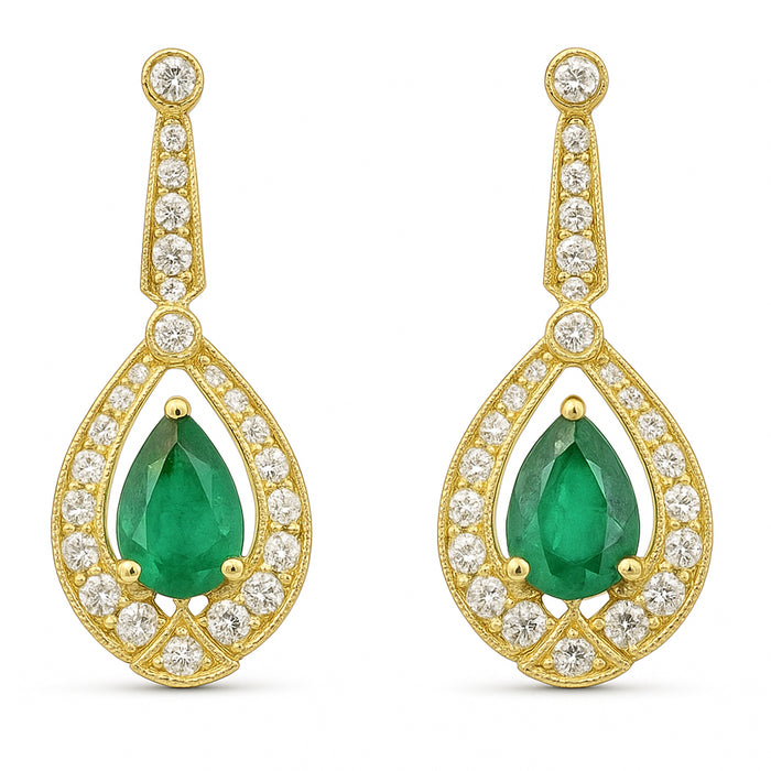 SPECIAL! 1.05ct G SI 14kt Yellow Gold Diamond & Emerald Gemstone Earrings
