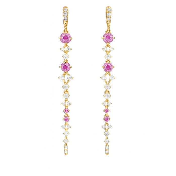 SPECIAL! .53ct G SI 14kt Yellow Gold Diamond & Pink Sapphire Gemstone Drop Earrings