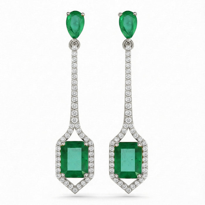 SPECIAL! 2.31ct G SI 14kt White Gold Diamond & Emerald Gemstone Drop Earrings