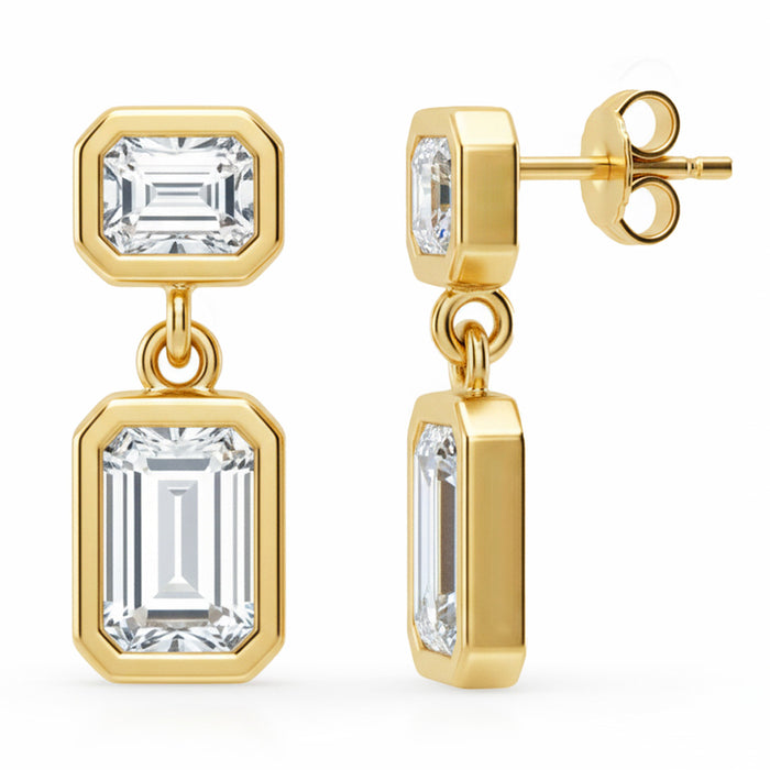 SPECIAL! .54ct G SI 14kt Yellow Gold Emerald Cut Diamond Bezel Set Drop Earrings