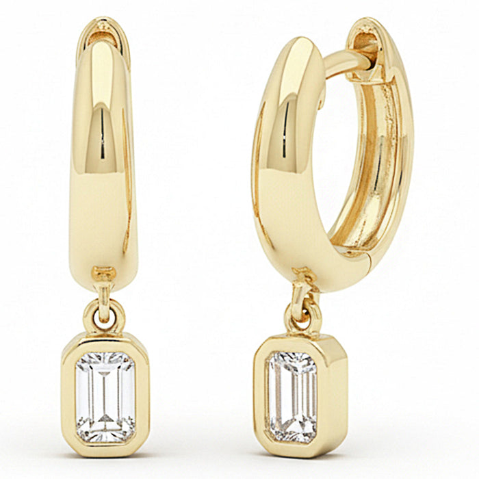 SPECIAL! .29ct G SI 14kt Yellow Gold Diamond Bezel Set Earrings Drop Dangle Huggie Earrings