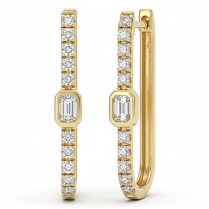 SPECIAL! .66ct G SI 14kt Yellow Gold Emerald Cut Diamond Bezel Set Hoop Earrings