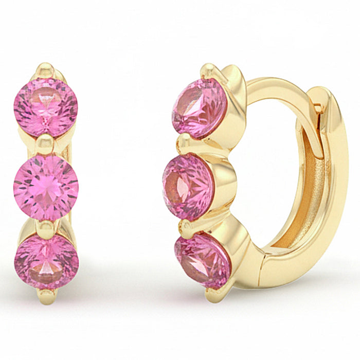 SPECIAL! .59ct G SI 14kt Yellow Gold Pink Sapphire Gemstone Hoop Huggie Earrings