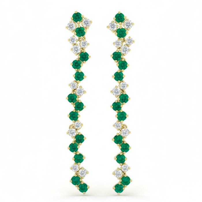 SPECIAL! 1.36ct G SI 14kt Yellow Gold Diamond & Emerald Gemstone Drop Earrings