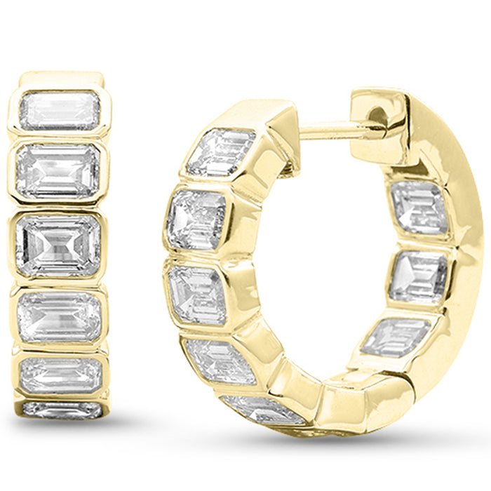 SPECIAL! 2.33ct G SI 14K Yellow Gold Bezel Set Emerald Cut Diamond Hoop Huggie Earrings