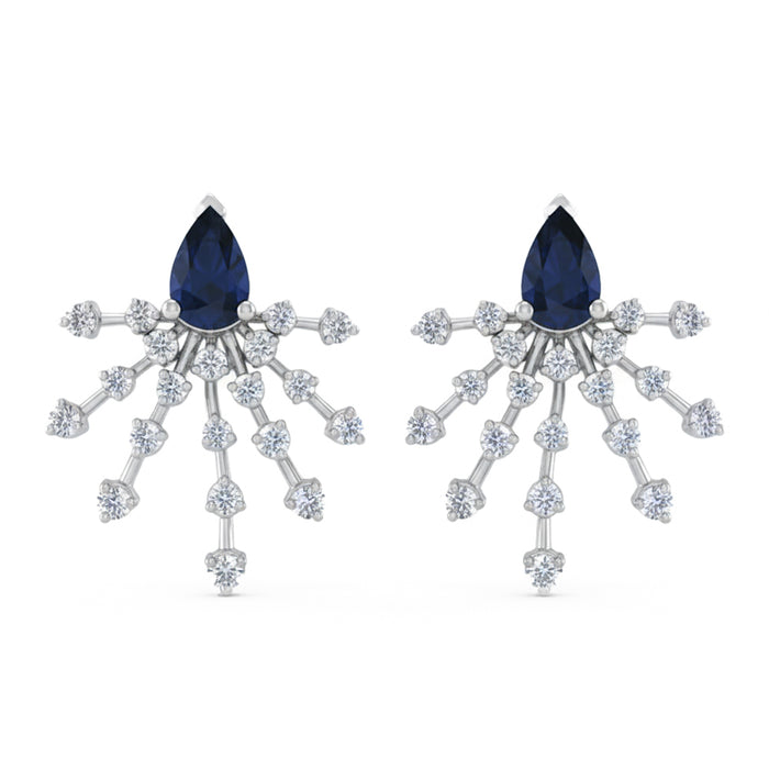 SPECIAL! 1.57ct G SI 14kt White Gold Diamond & Blue Sapphire Gemstone Modern Stud Earrings