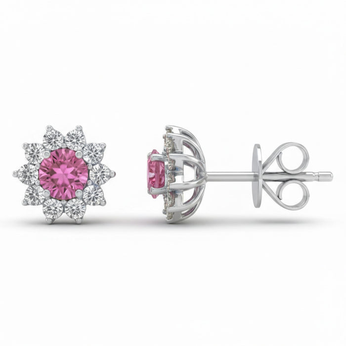 SPECIAL! .70ct G SI 14kt White Gold Diamond & Pink Sapphire Gemstone Stud Earrings
