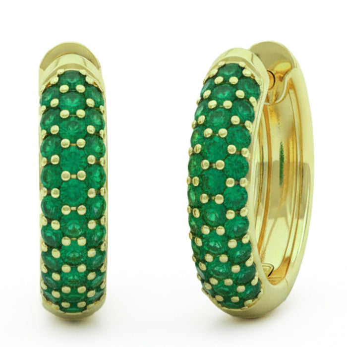 SPECIAL! .65ct G SI 14kt Yellow Gold Pave Set Emerald Gemstone Hoop Earrings