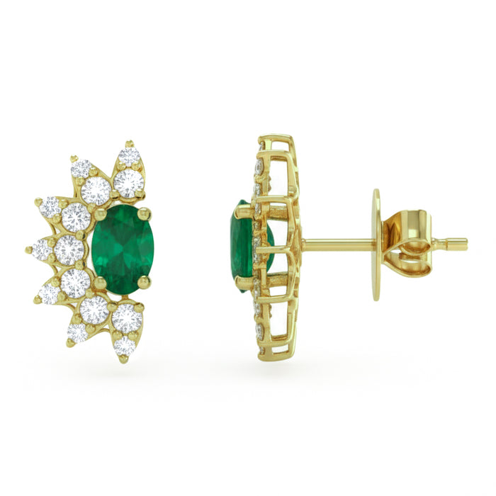 SPECIAL! 1.43ct G SI 14kt Yellow Gold Modern Diamond & Emerald Gemstone Stud Earrings