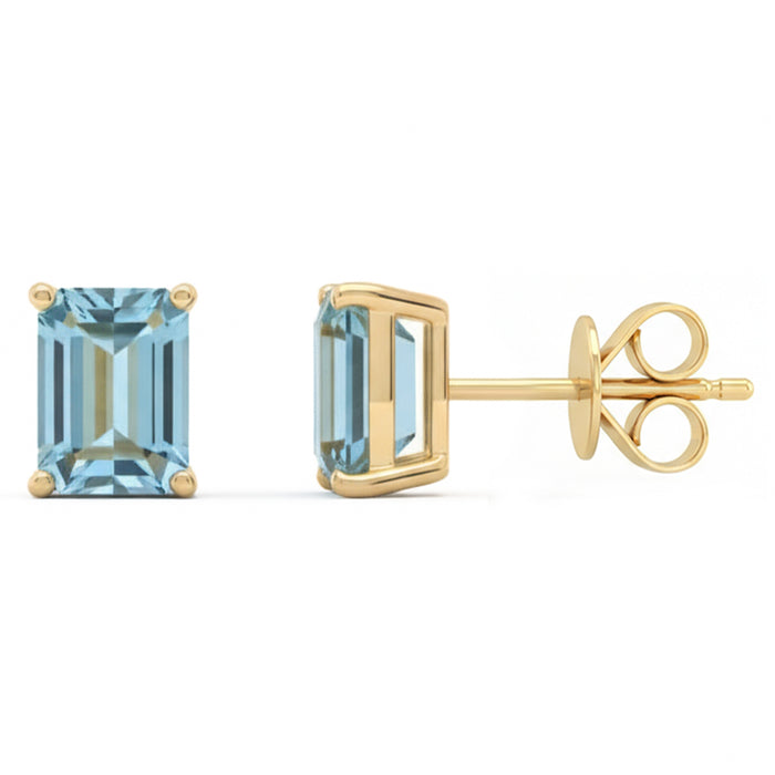 SPECIAL! 1.54ct 14kt Yellow Gold Aquamarine Gemstone Stud Earrings