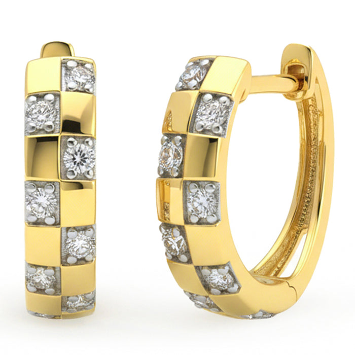 SPECIAL! .16ct G SI 14kt Yellow Gold Checkboard Style Diamond Hoop Earrings