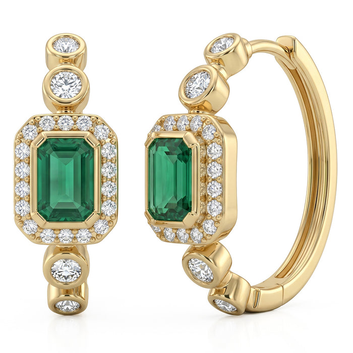 SPECIAL! .79ct G SI 14kt Yellow Gold Diamond & Emerald Gemstone Hoop Earrings