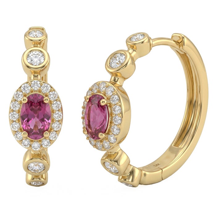 SPECIAL! .63ct G SI 14kt Yellow Gold Diamond & Pink Sapphire Gemstone Hoop Earrings