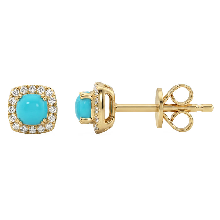 .39ct G SI 14kt Yellow Gold Diamond & Turquoise Gemstone Stud Earrings