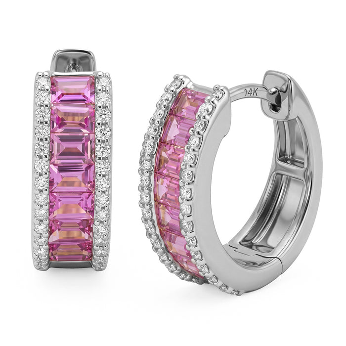 SPECIAL! 1.93ct G SI 14kt White Gold Pink Sapphire Gemstone Hoop Earrings