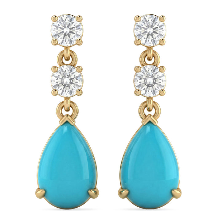 SPECIAL! .90ct G SI 14kt Yellow Gold Turquoise Gemstone & Diamond Drop Dangle Earrings