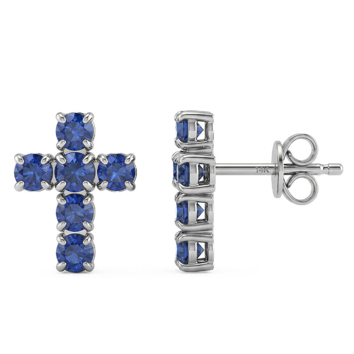 SPECIAL! .92ct G SI 14kt White Gold Blue Sapphire Cross Stud Earrings