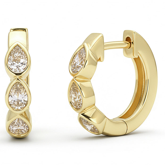 SPECIAL! .46ct G SI 14kt Yellow Gold Pear Cut Diamond Bezel Set Hughie Hoop Earrings