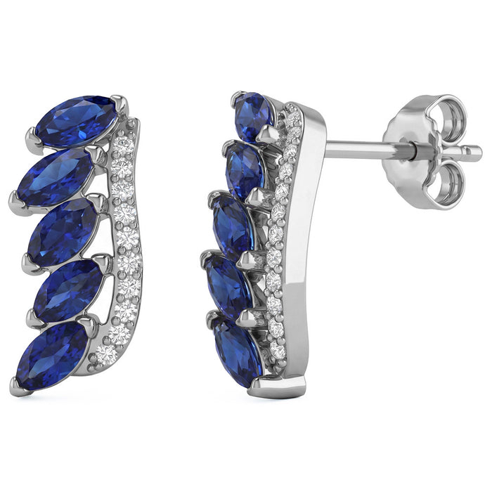 SPECIAL! 1.11ct G SI 14kt White Gold Diamond & Blue Sapphire Gemstone Earrings