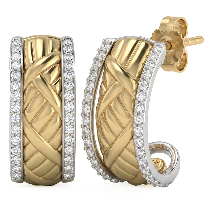 SPECIAL! .24ct G SI 14kt Two Tone Gold Diamond J Hoop Earrings